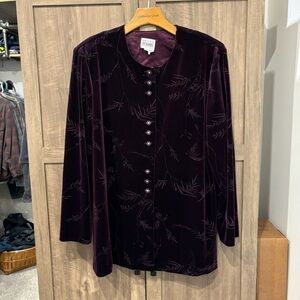 R&M Richard by Karen Kwong Purple Velvet Tunic Cardigan Jacket Size 16